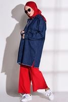 Tesettür giyim LACİVERT BONCUK DETAYLI CEPLİ DENİM CEKET 6426  