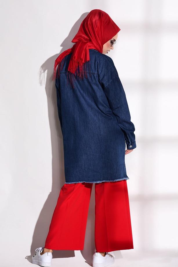 Tesettür giyim  BONCUK DETAYLI CEPLİ DENİM CEKET 6426   - TRENDTESETTÜR