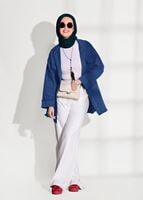 Tesettür giyim MAVİ PÜSKÜL DETAYLI DENİM CEKET 8126