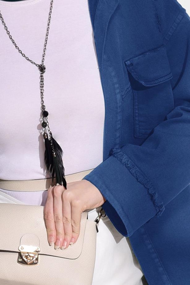 Tesettür giyim  PÜSKÜL DETAYLI DENİM CEKET 8126 - TRENDTESETTÜR