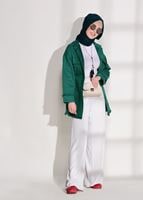 Tesettür giyim YEŞİL PÜSKÜL DETAYLI DENİM CEKET 8126