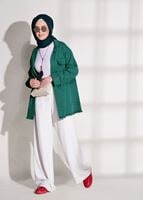 Tesettür giyim YEŞİL PÜSKÜL DETAYLI DENİM CEKET 8126