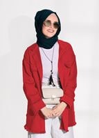 Tesettür giyim KIRMIZI PÜSKÜL DETAYLI DENİM CEKET 8126
