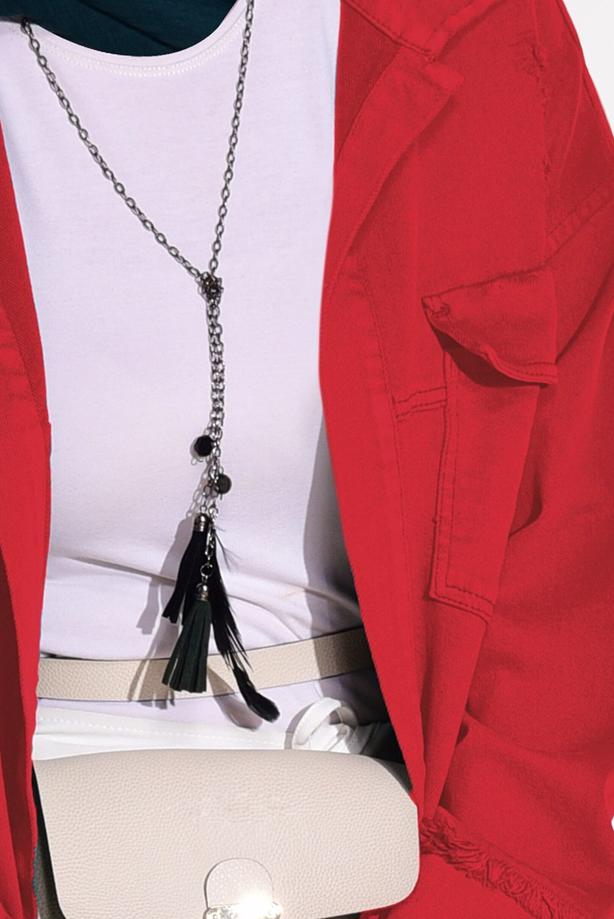 Tesettür giyim  PÜSKÜL DETAYLI DENİM CEKET 8126 - TRENDTESETTÜR