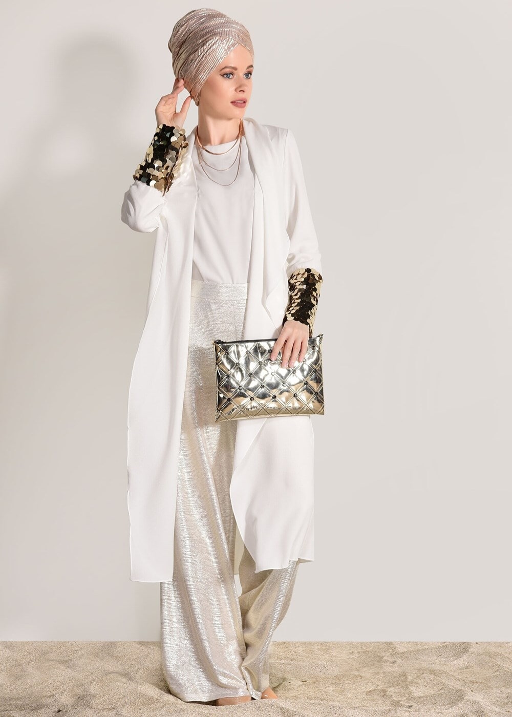 Tesettür giyim KREM PUL PAYET DETAYLI CEKET 8168 