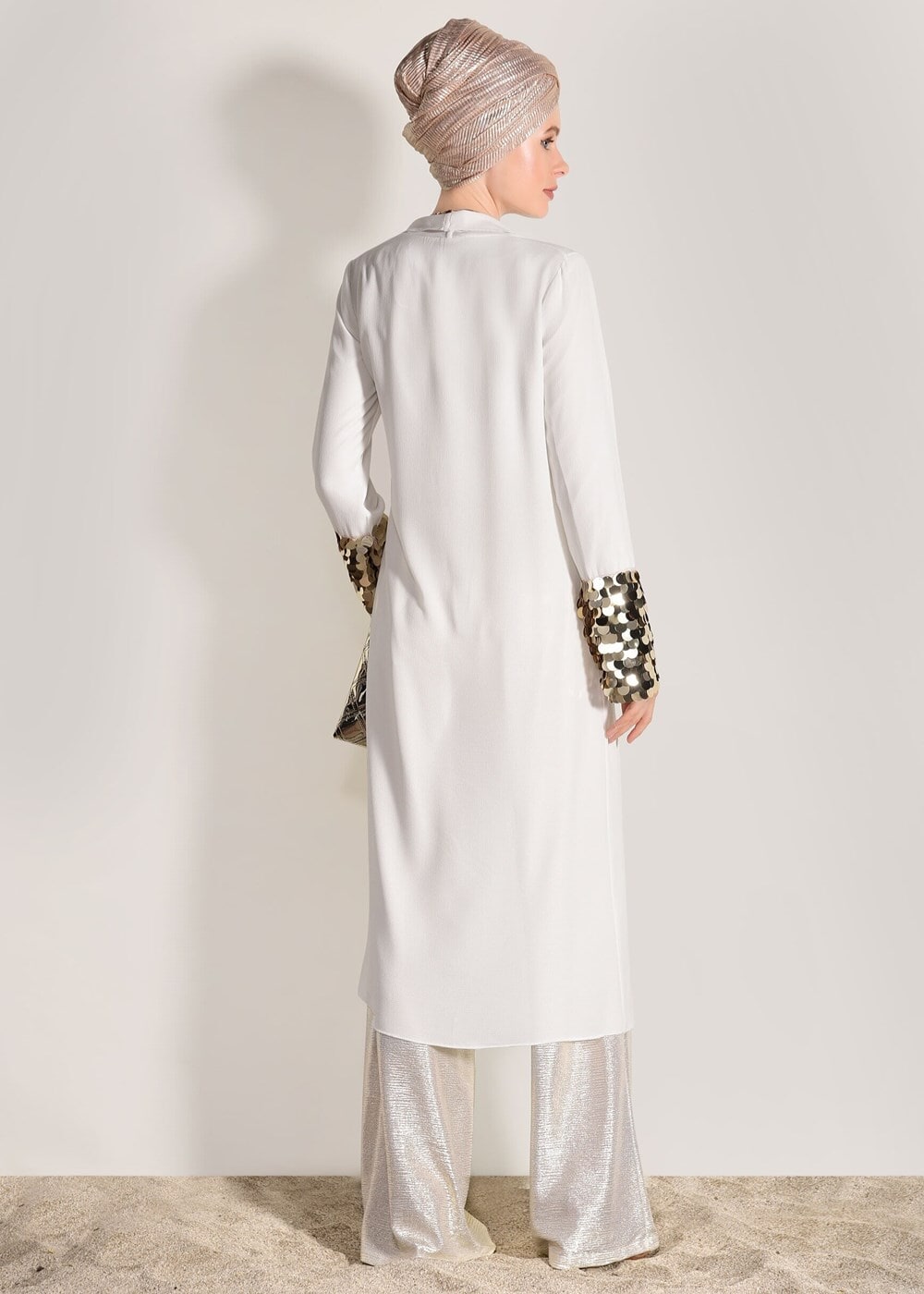 Tesettür giyim KREM PUL PAYET DETAYLI CEKET 8168 