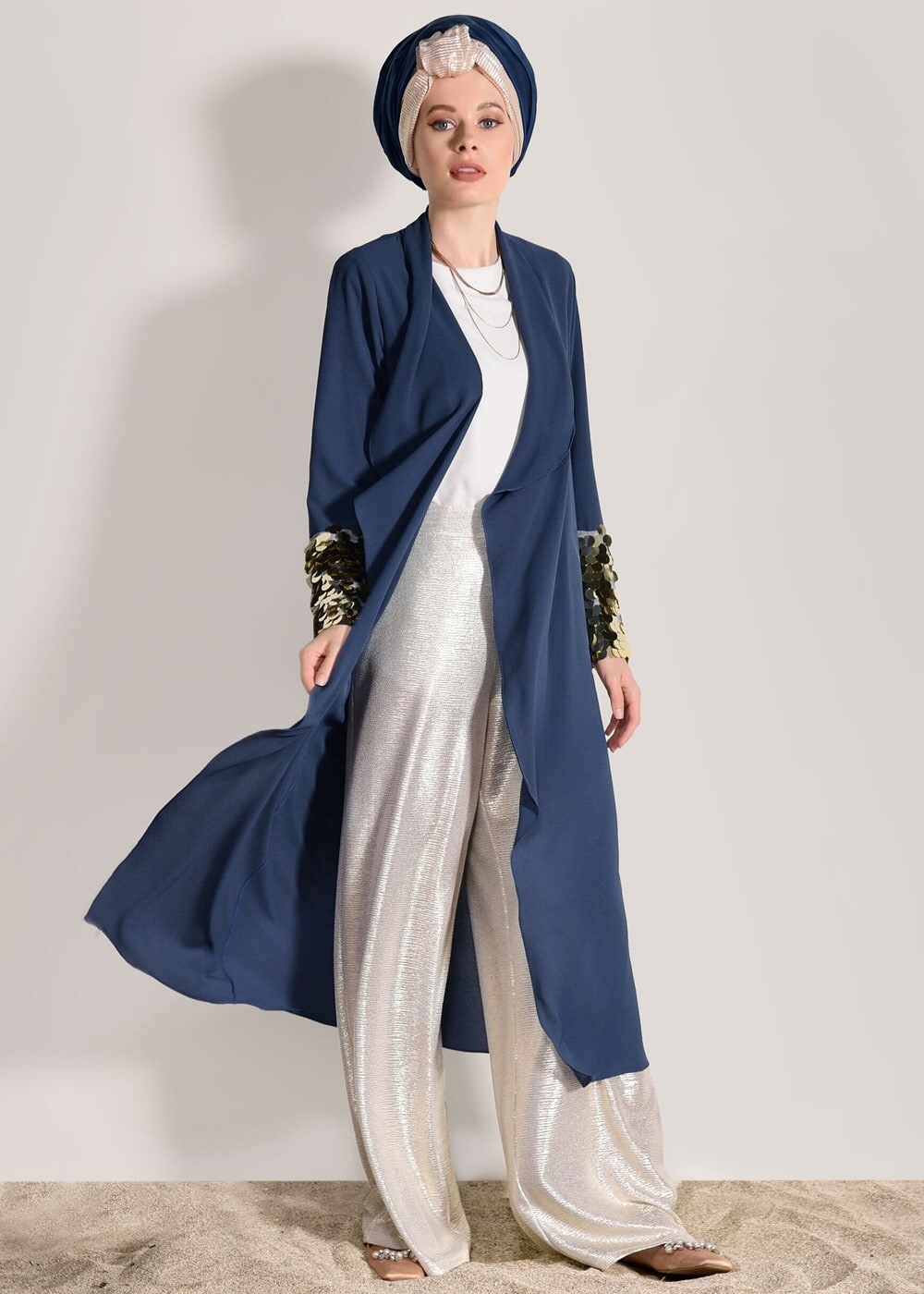 Tesettür giyim MAVİ PUL PAYET DETAYLI CEKET 8168 