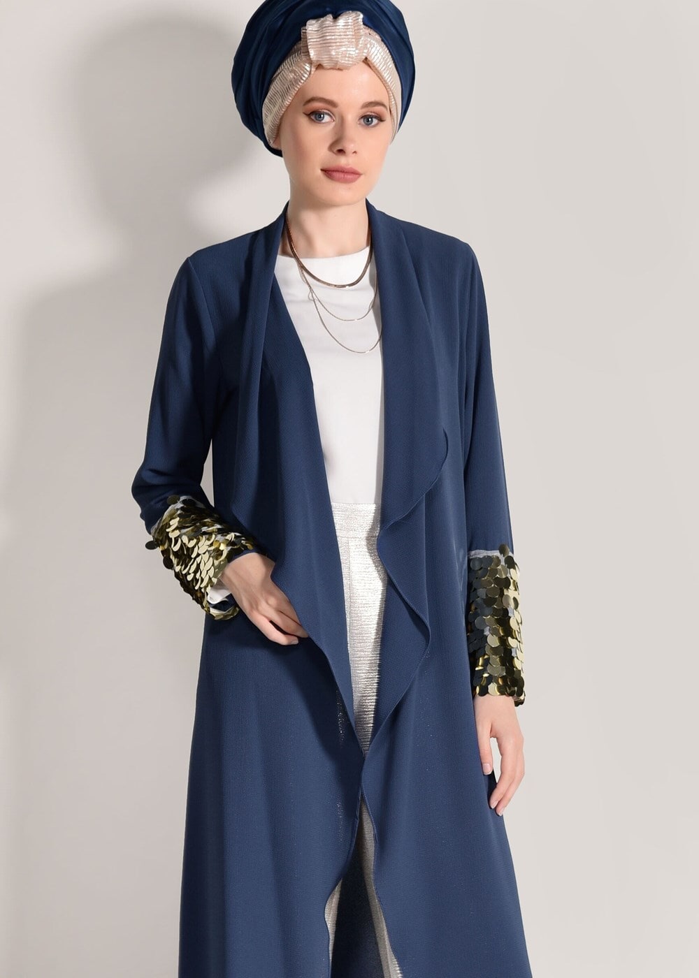 Tesettür giyim MAVİ PUL PAYET DETAYLI CEKET 8168 