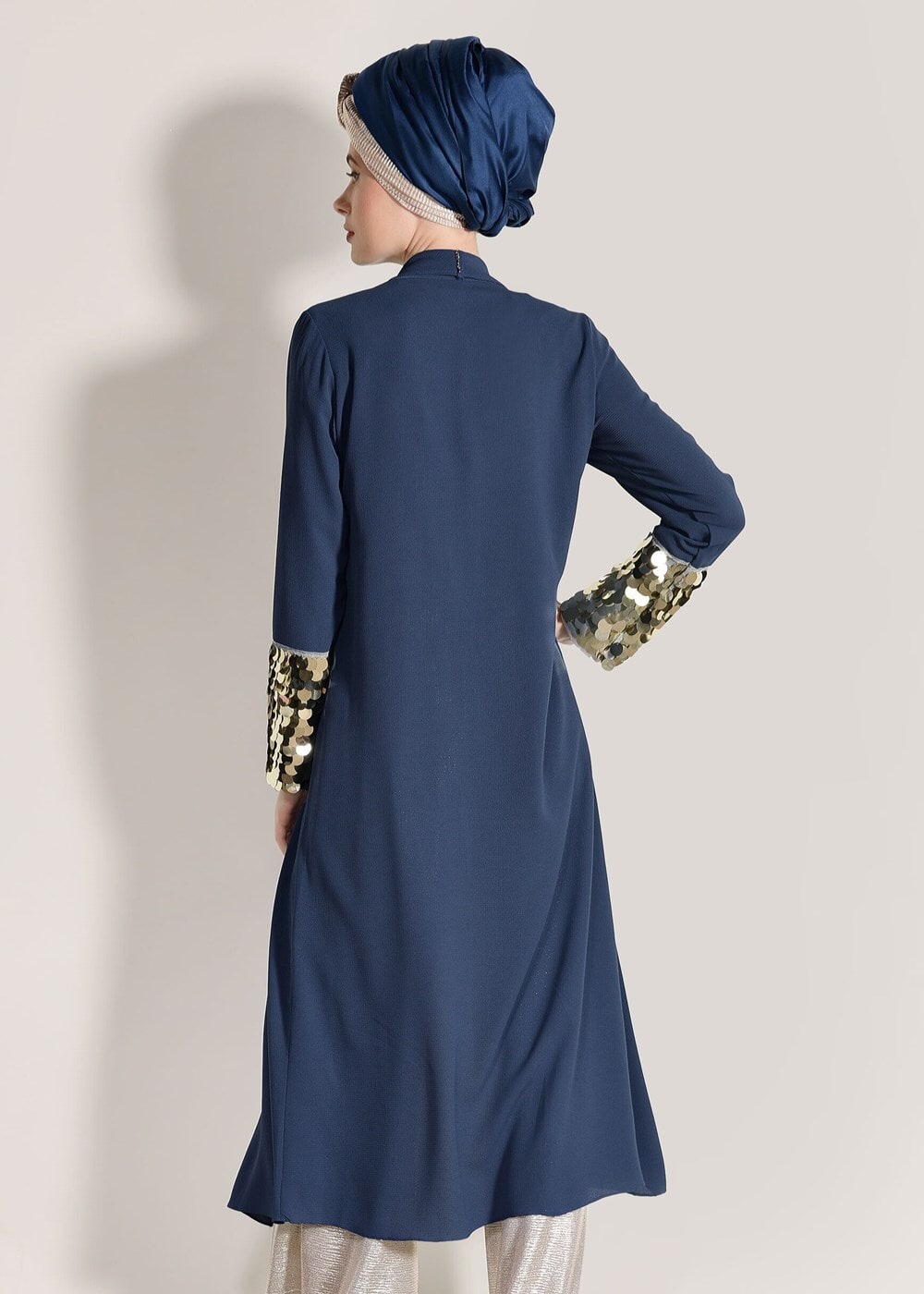 Tesettür giyim MAVİ PUL PAYET DETAYLI CEKET 8168 