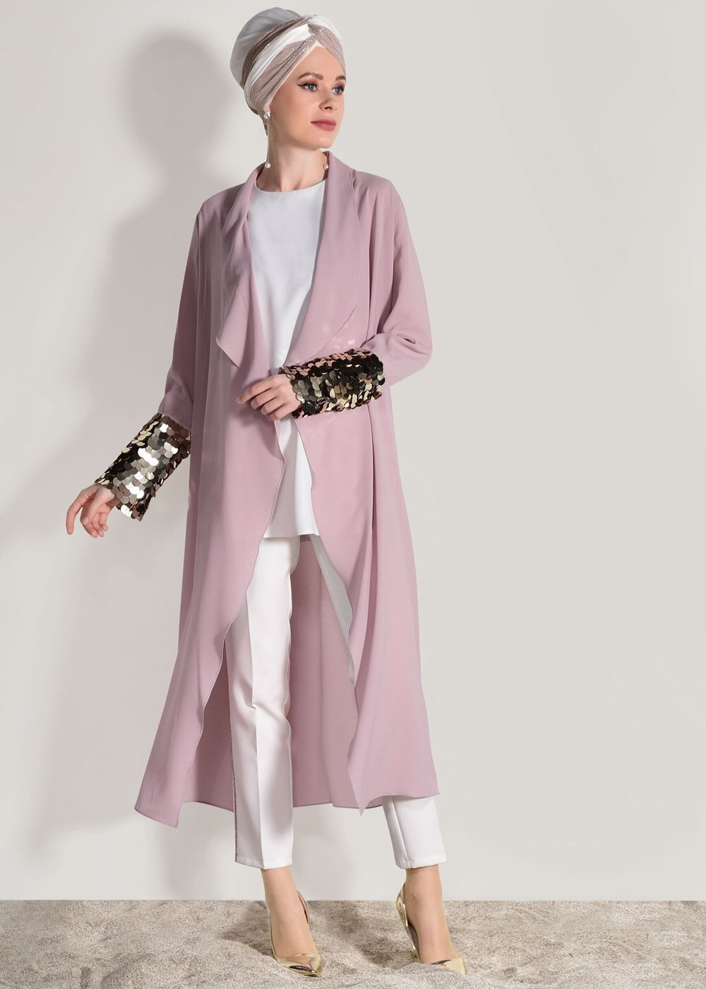 Tesettür giyim PUDRA PUL PAYET DETAYLI CEKET 8168 