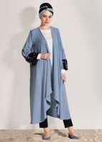 Tesettür giyim MAVİ KOLLARI BÜZGÜ DETAYLI PUL PAYETLİ CEKET 9658 