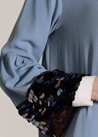 Tesettür giyim MAVİ KOLLARI BÜZGÜ DETAYLI PUL PAYETLİ CEKET 9658 