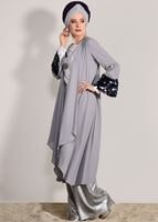 Tesettür giyim GRİ KOLLARI BÜZGÜ DETAYLI PUL PAYETLİ CEKET 9658 