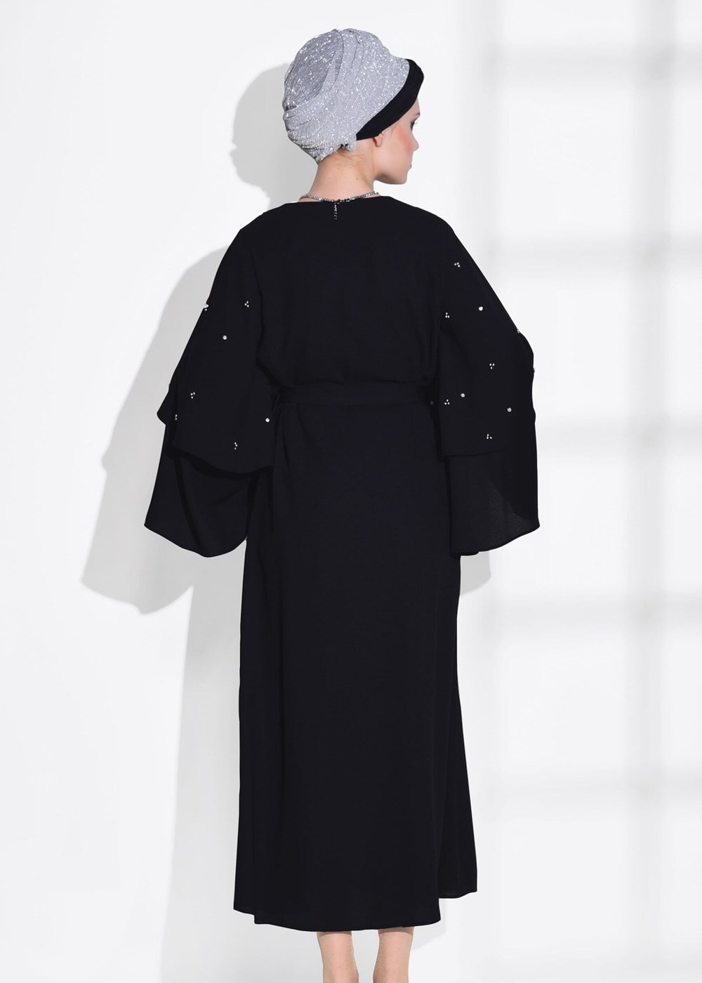 Tesettür giyim SİYAH T 9775 Asmiray-Fırfır Detaylı Salaş Ceket