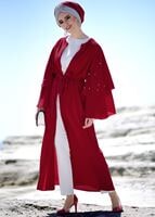 Tesettür giyim KIRMIZI T 9775 Asmiray-Fırfır Detaylı Salaş Ceket