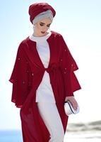 Tesettür giyim KIRMIZI T 9775 Asmiray-Fırfır Detaylı Salaş Ceket