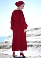 Tesettür giyim KIRMIZI T 9775 Asmiray-Fırfır Detaylı Salaş Ceket