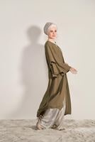 Tesettür giyim SARI T 9775 Asmiray-Fırfır Detaylı Salaş Ceket