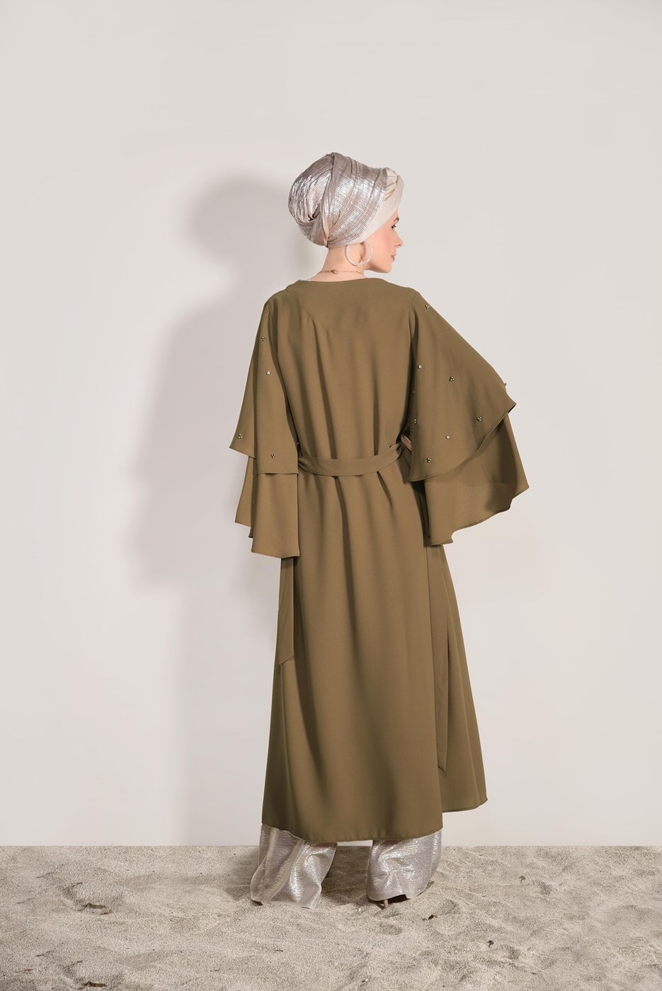 Tesettür giyim SARI T 9775 Asmiray-Fırfır Detaylı Salaş Ceket