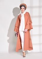 Tesettür giyim PEMBE T 9775 Asmiray-Fırfır Detaylı Salaş Ceket