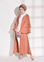 Tesettür giyim PEMBE T 9775 Asmiray-Fırfır Detaylı Salaş Ceket