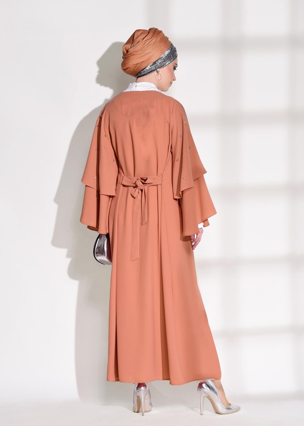 Tesettür giyim PEMBE T 9775 Asmiray-Fırfır Detaylı Salaş Ceket