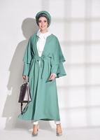 Tesettür giyim YEŞİL T 9775 Asmiray-Fırfır Detaylı Salaş Ceket