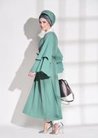 Tesettür giyim YEŞİL T 9775 Asmiray-Fırfır Detaylı Salaş Ceket
