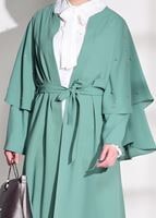 Tesettür giyim YEŞİL T 9775 Asmiray-Fırfır Detaylı Salaş Ceket