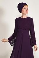 Tesettür giyim MÜRDÜM GÜPÜR DETAYLI ELBİSE 07625 