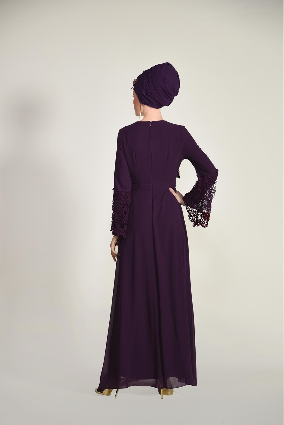 Tesettür giyim MÜRDÜM GÜPÜR DETAYLI ELBİSE 07625 