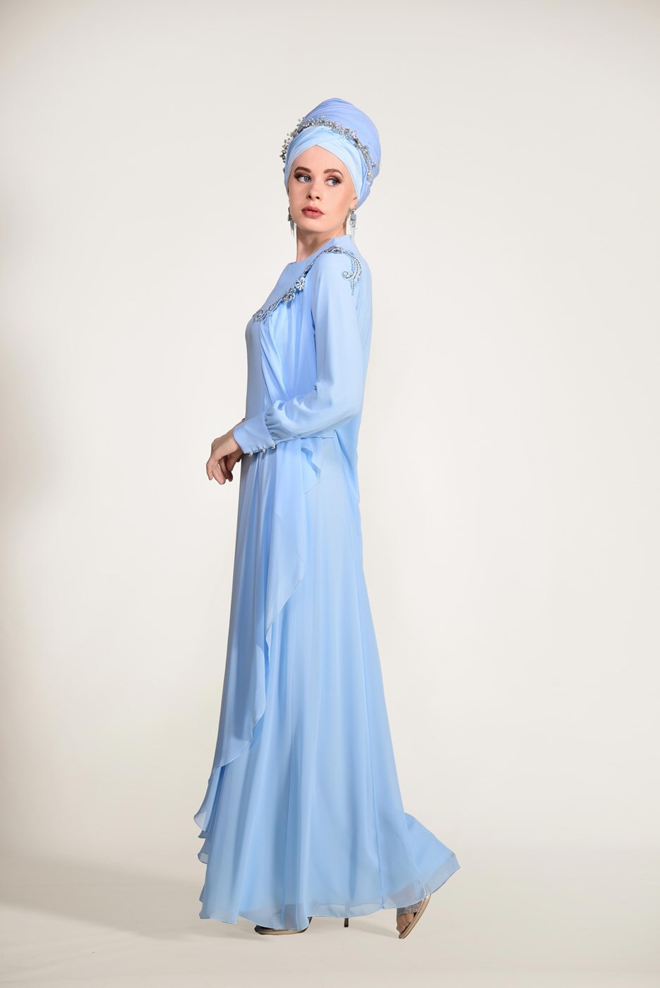 Vêtements hijab BLEU  ROBE DE SOIRÉE MOUSSELINE 43625