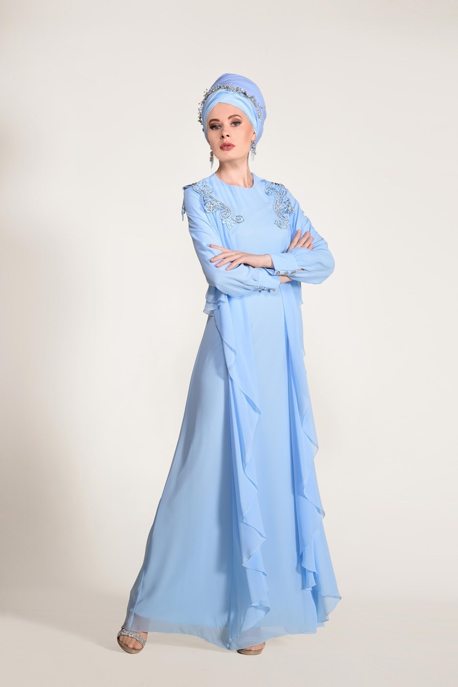 Vêtements hijab BLEU  ROBE DE SOIRÉE MOUSSELINE 43625