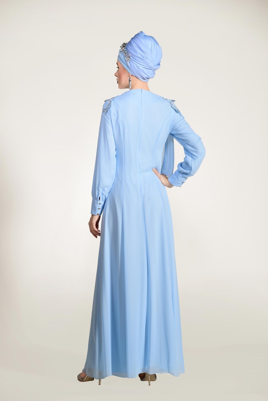 Vêtements hijab BLEU  ROBE DE SOIRÉE MOUSSELINE 43625