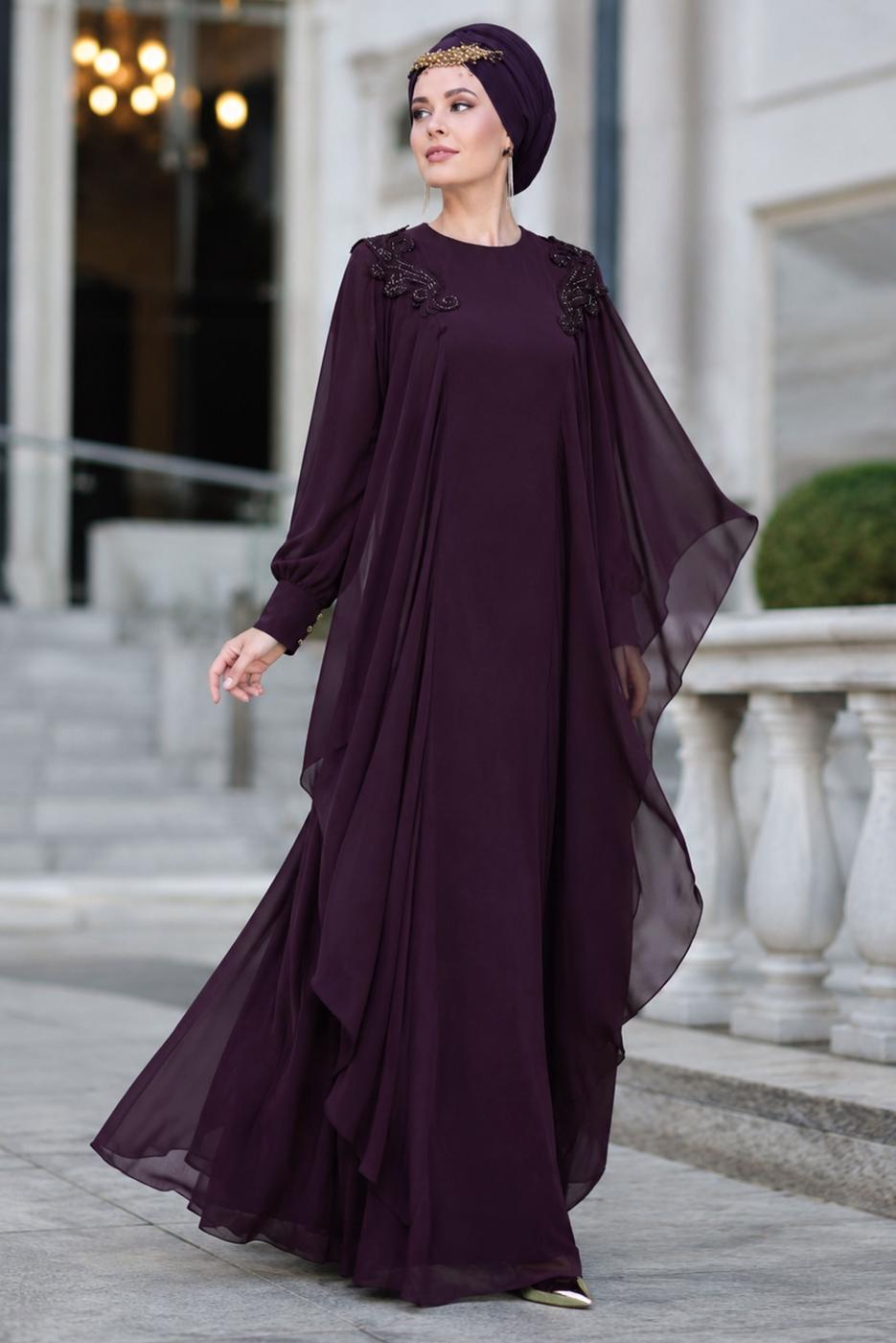 Vêtements hijab PRUNE ROBE DE SOIRÉE EN MOUSSELINE DE SOIE T 43625