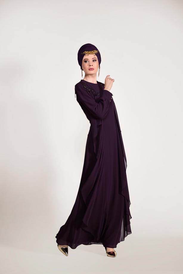 Tesettür giyim  ŞİFON ABİYE ELBİSE 43625  - TRENDTESETTÜR