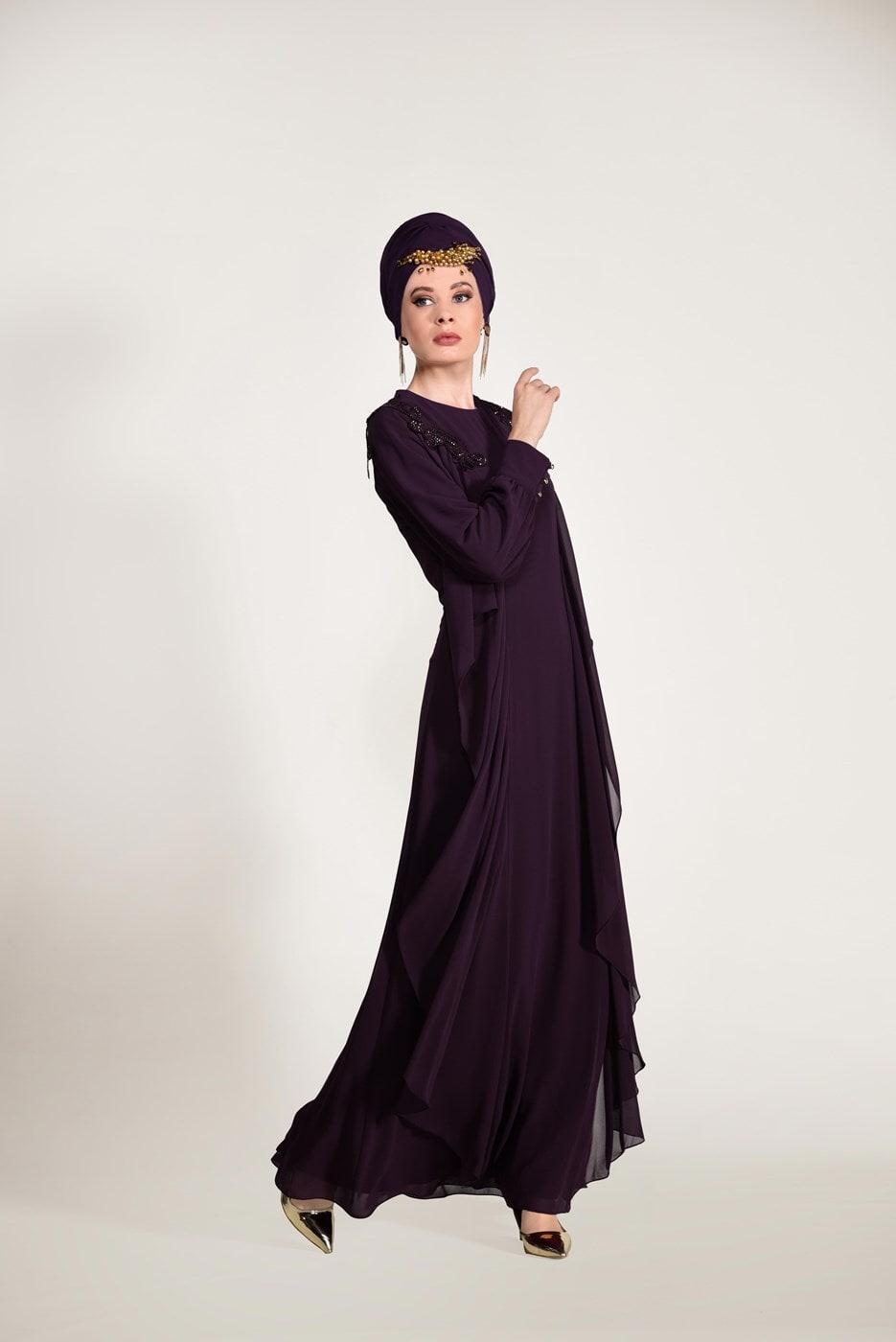 Vêtements hijab PRUNE  ROBE DE SOIRÉE MOUSSELINE 43625
