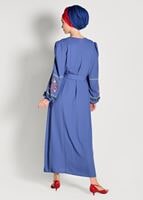 Tesettür giyim LACİVERT KOLLARI ÇİÇEK DESENLİ ELBİSE 86071 