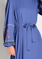 Tesettür giyim LACİVERT KOLLARI ÇİÇEK DESENLİ ELBİSE 86071 