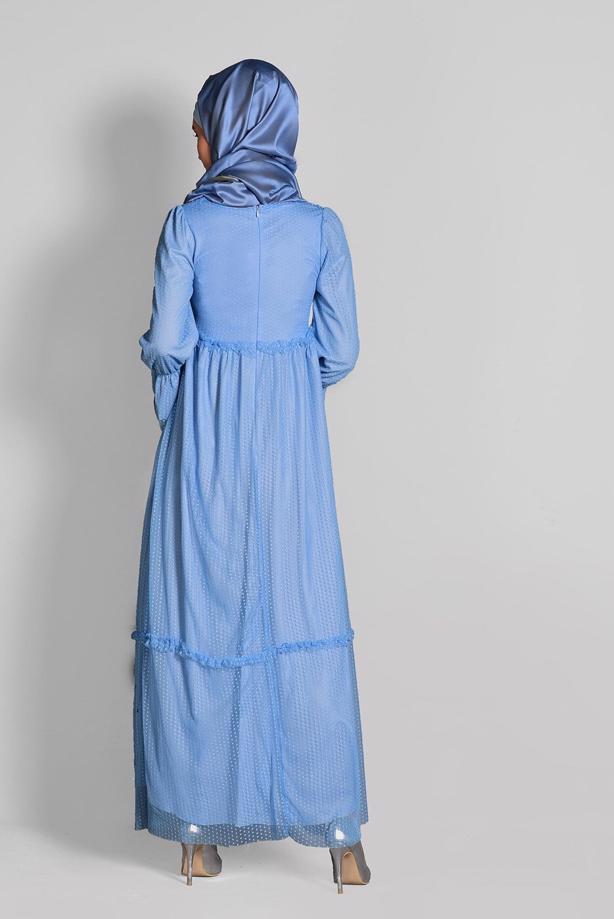 Tesettür giyim   ETEK UCU İNCİLİ TESETTÜR TÜL ELBİSE 1693 - TRENDTESETTÜR