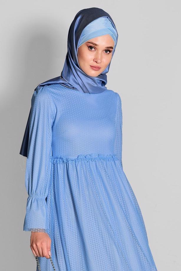 Tesettür giyim   ETEK UCU İNCİLİ TESETTÜR TÜL ELBİSE 1693 - TRENDTESETTÜR