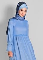 Tesettür giyim MAVİ  ETEK UCU İNCİLİ TESETTÜR TÜL ELBİSE 1693