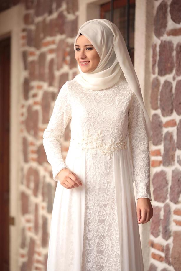 Tesettür giyim  HAKİM YAKA GÜPÜRLÜ ABİYE ELBİSE - TRENDTESETTÜR