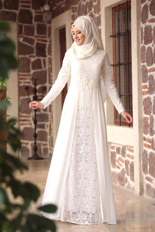 Tesettür giyim  HAKİM YAKA GÜPÜRLÜ ABİYE ELBİSE - TRENDTESETTÜR