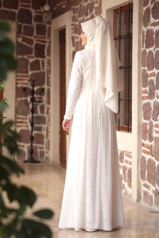 Tesettür giyim  HAKİM YAKA GÜPÜRLÜ ABİYE ELBİSE - TRENDTESETTÜR