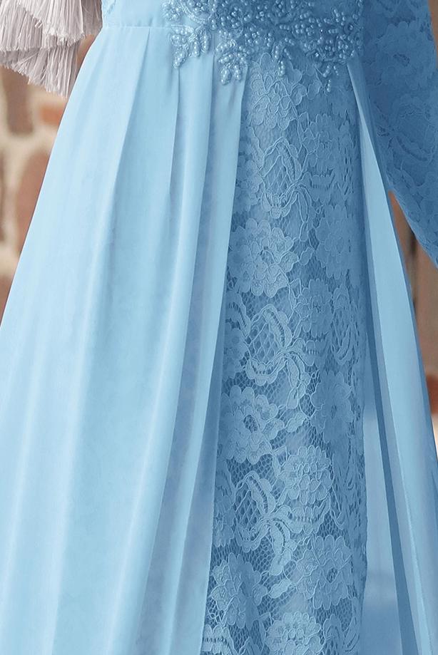 Tesettür giyim  HAKİM YAKA GÜPÜRLÜ ABİYE ELBİSE - TRENDTESETTÜR