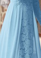 Tesettür giyim MAVİ HAKİM YAKA GÜPÜRLÜ ABİYE ELBİSE