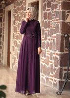 Tesettür giyim MÜRDÜM HAKİM YAKA GÜPÜRLÜ ABİYE ELBİSE