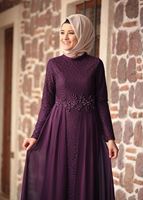 Tesettür giyim MÜRDÜM HAKİM YAKA GÜPÜRLÜ ABİYE ELBİSE