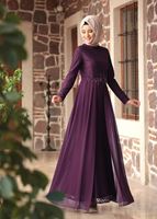 Tesettür giyim MÜRDÜM HAKİM YAKA GÜPÜRLÜ ABİYE ELBİSE